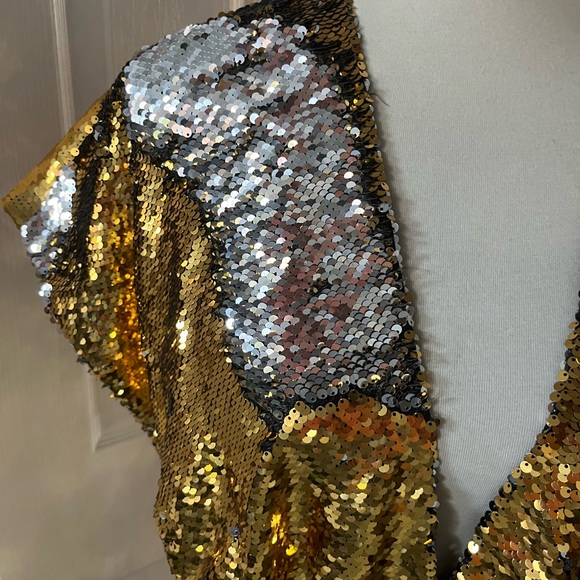 AMEN Cocktail Dress Gold & Silver Sequin 42 6 - Picture 3 of 10